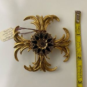 Fancy Maltese Gold Plated Black Cross Broach Pin